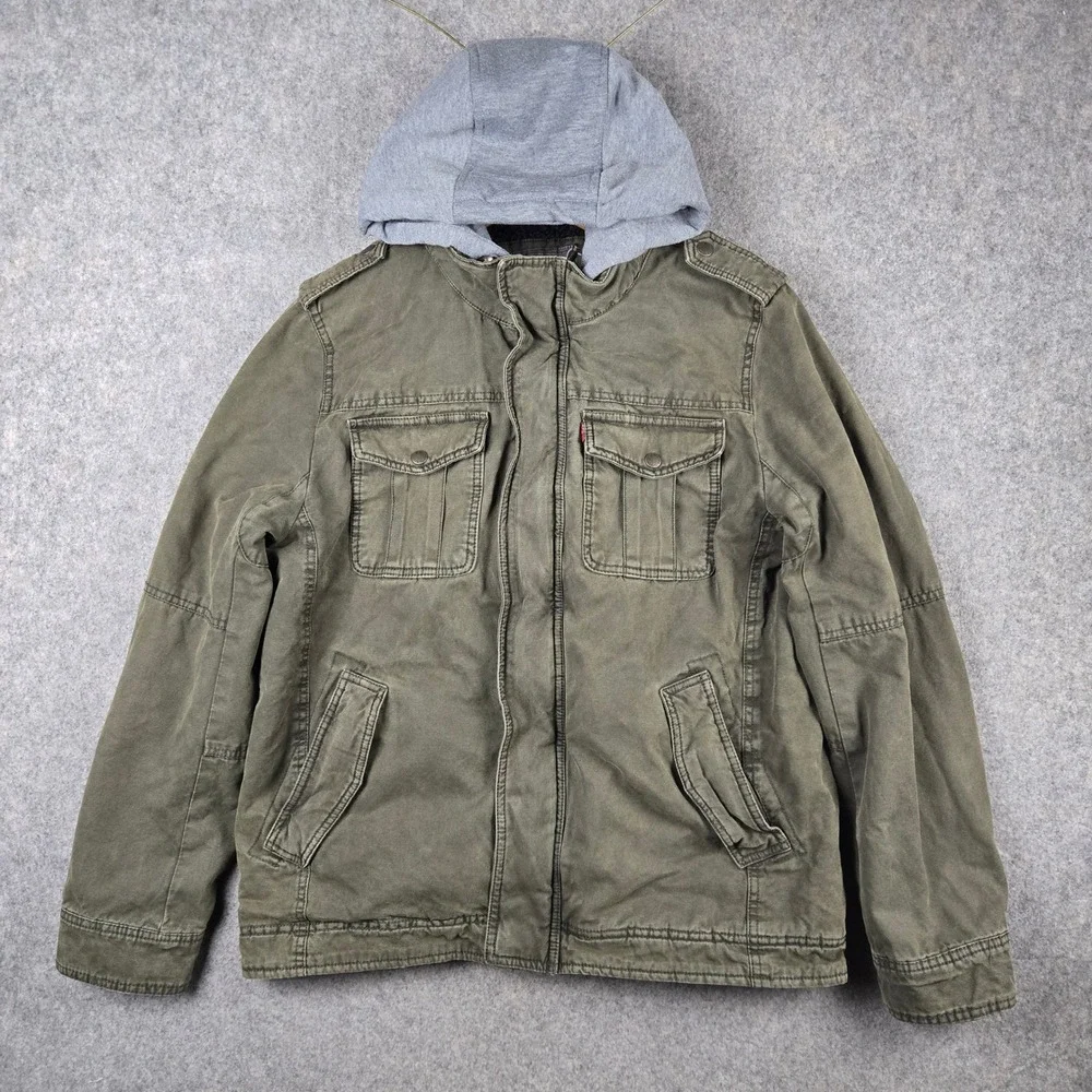 Levi's Military Field Jacket Mens Medium Green Sherpa Lined Hooded Workwear Coat - Picture 1 of 10